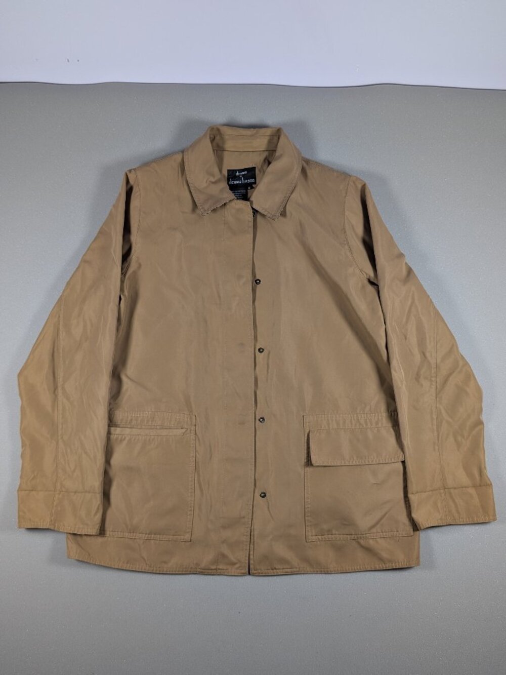Womens Jacket by Dennis Basso Size Small Tan Snap Front Cheetah Lining